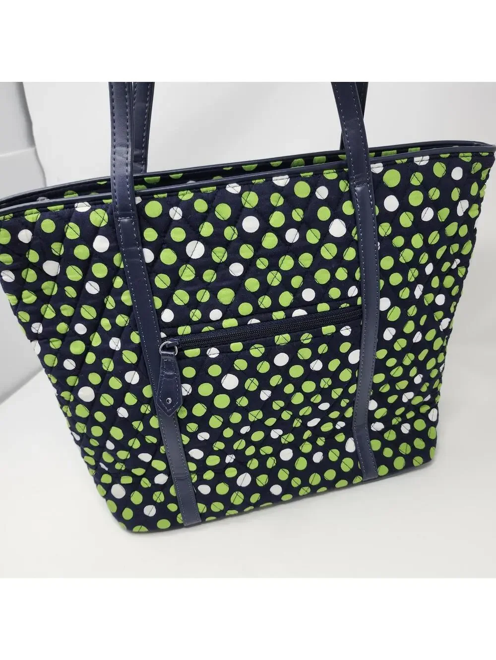 Vera Bradley Blue Green Polka Dot Quilted Tote Bag 11x15